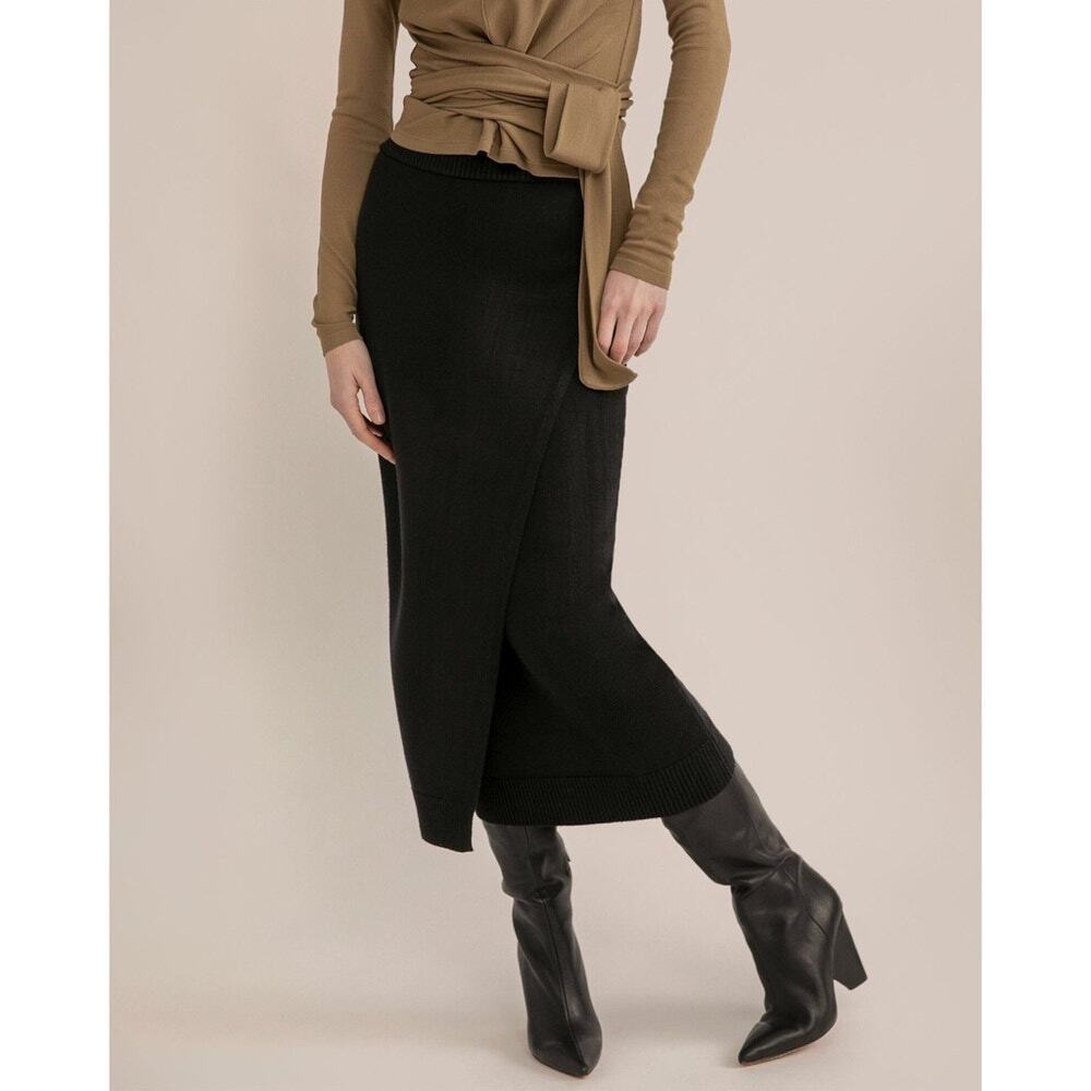 Modern Citizen Annie Faux Wrap Skirt Black Ribbed Knit Minimalist SZ M